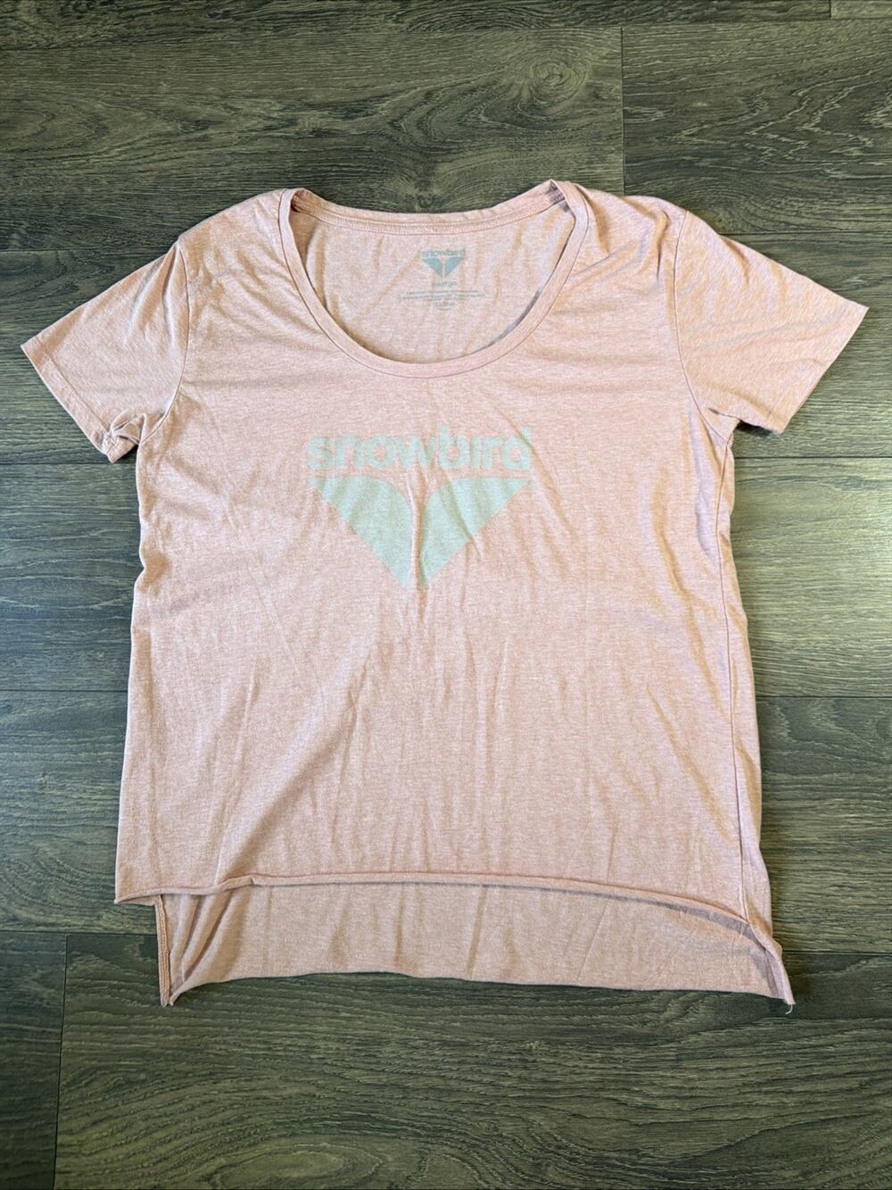 Snowbird Resort Graphic Tee Sz XL Blush Pink Mountain Hiking Outdoors High Low